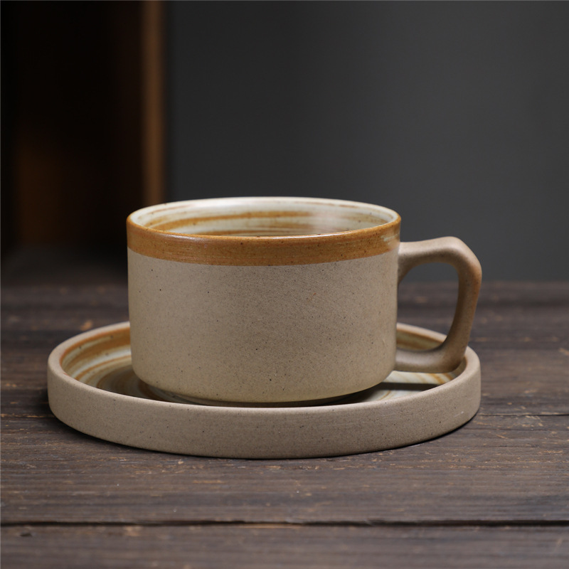 Estilo japonés vintage de cerámica taza de café y platillo traje creativo regalo taza de té de la tarde taza de café de gres