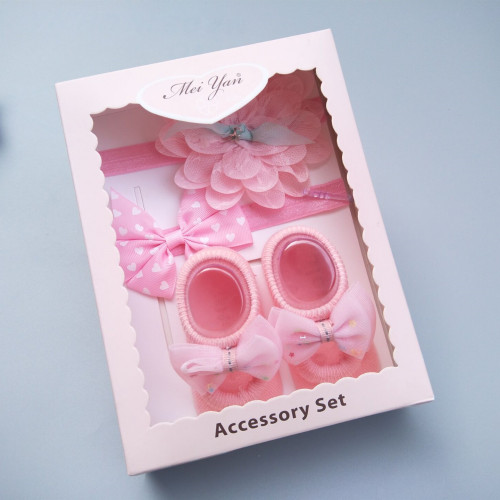 Korean style baby hair accessories gift box set 0-1 year old baby headband socks newborn gift 100th day gift