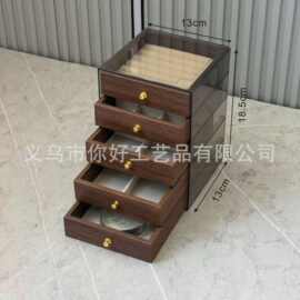 胡桃木首饰收纳盒轻奢绒布耳环项链手串防氧化新款大容量桌面展