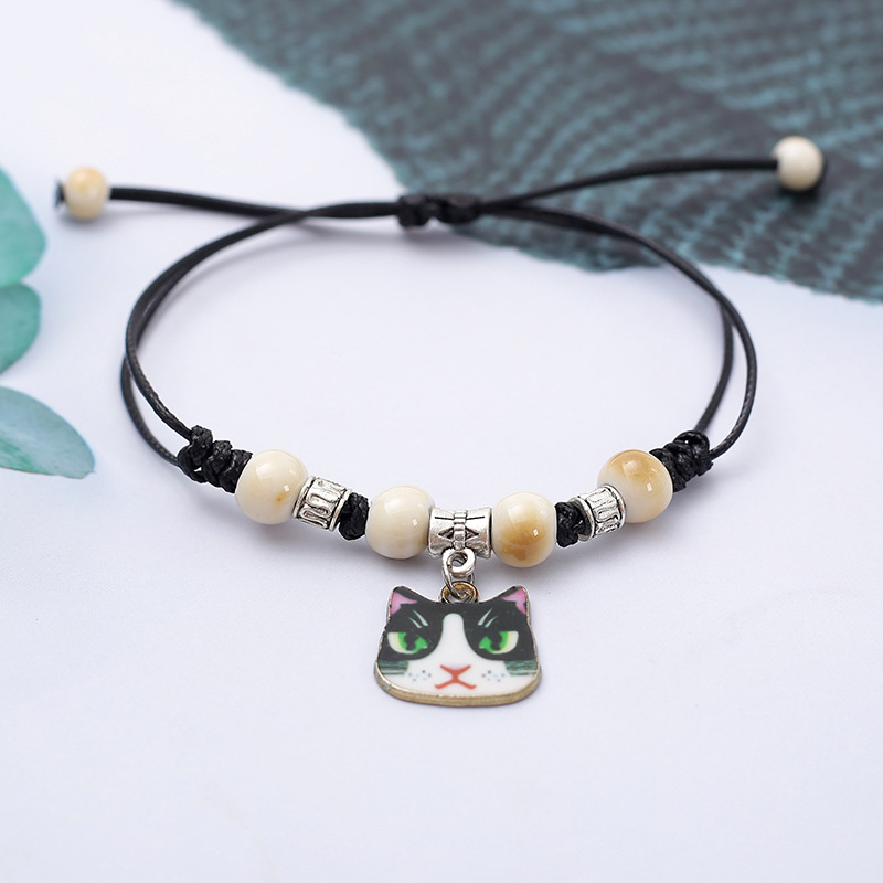 可爱卡通小猫咪编绳手链女学生儿童礼物跨境小饰品陶瓷手链批发