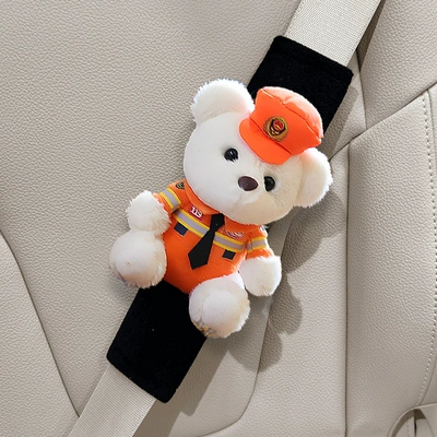 Seat belt shoulder pad, Sleeve In-car Girl's Cute Cute - orange-hat-fireman-1-bear-ice-silk-shoulder-pad