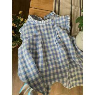 Foreign-style Sweet Ear Plaid Vest Doll Shirt Women's Summer Design Sense Loose Age-reducing Chic Pretty Shirt