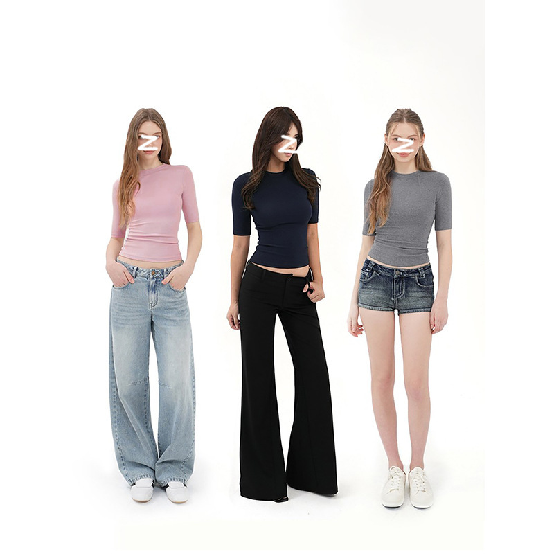 Women's Slim-Fit Round Neck Mid-Sleeve T-Shirt, Flattering and Versatile, Solid Color, Simple Design, Spring/Summer 2026