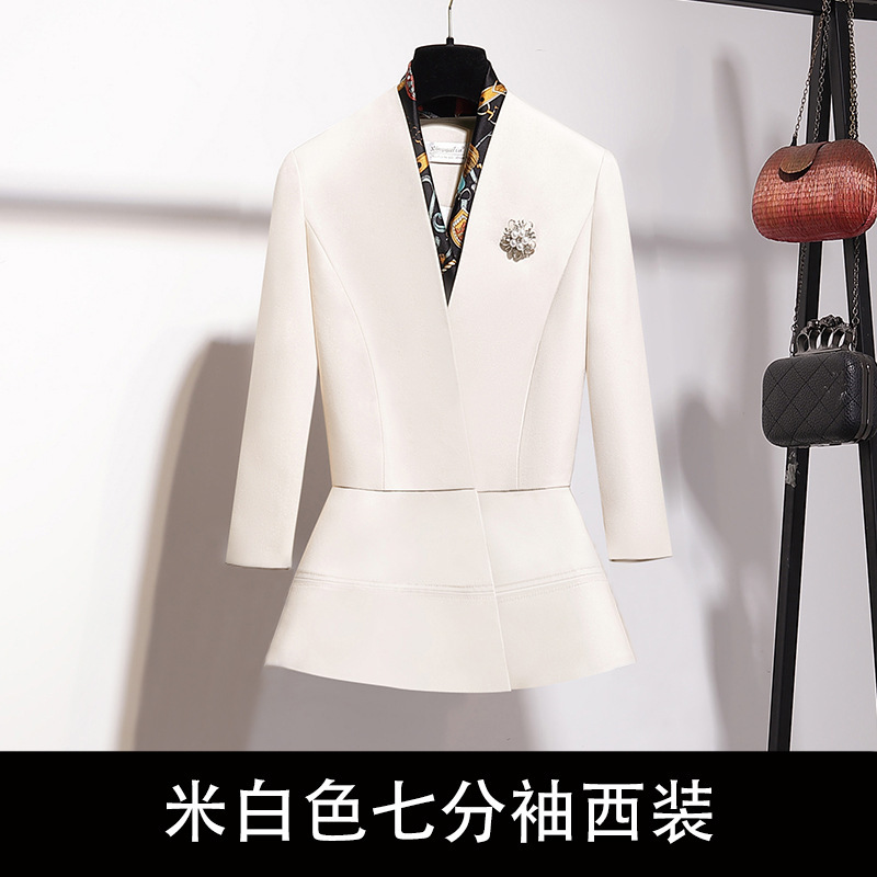 职业女裙套装米白色高端西装外套女西服时尚酒店经理美容师工作服|undefined