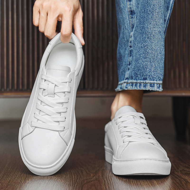 Genuine Leather Soft-Soled White Sneakers for Men, Size 46, Large Size Men's Shoes, Size 47, Trendy Versatile Sneakers, Size 48, Extra Wide and Extra Large Size Men's Shoes