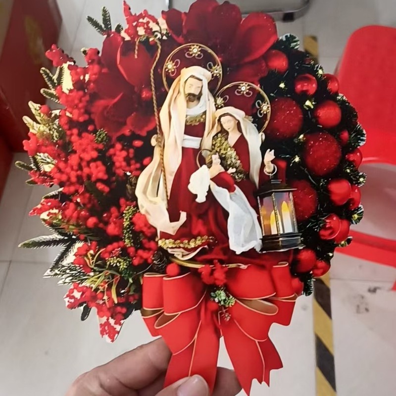 跨境花环圣诞节门饰门楣挂饰圣诞场景装饰浆果花环松果红豆发财果|undefined