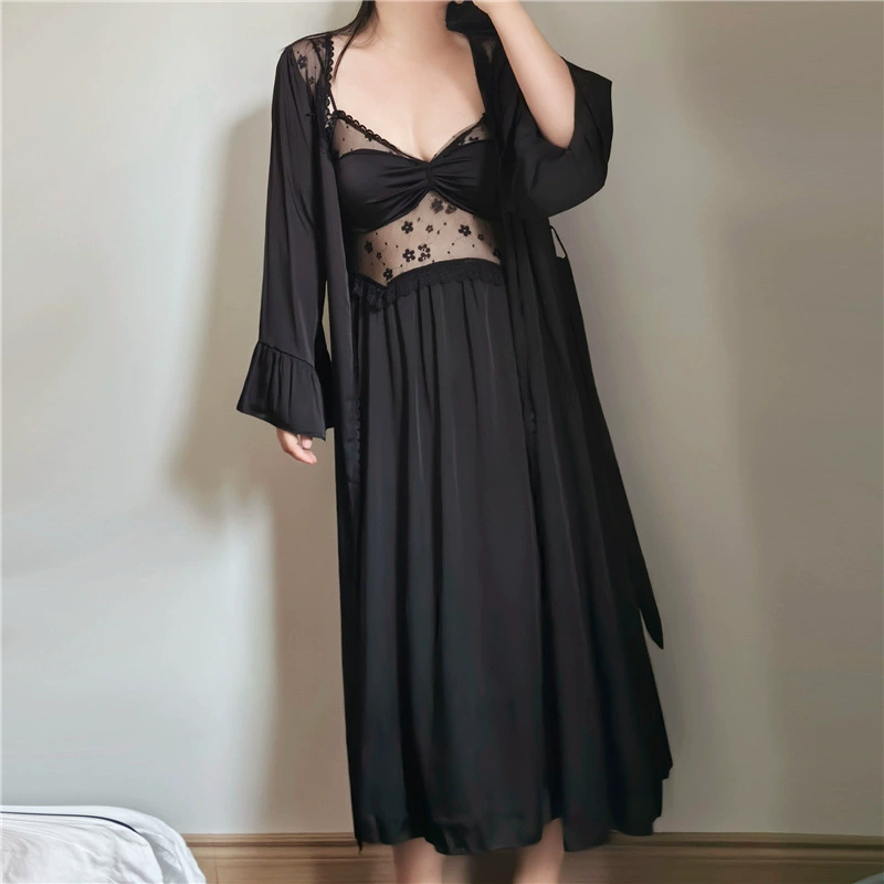 Кружевное сексуальное шелковистое slip-платье, набор, pijama, плюс-сайз, французский стиль, V-образный вырез