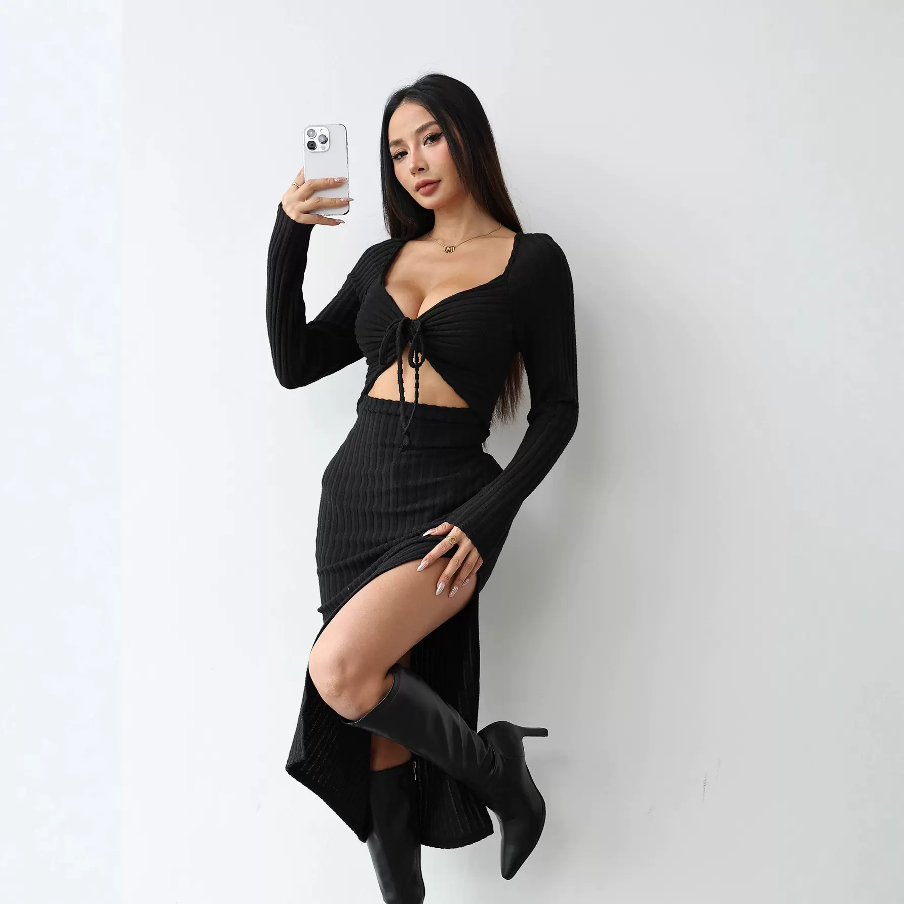 亚马逊跨境欧美女装针织衫秋冬连衣裙收腰显瘦高级感长袖连衣长裙