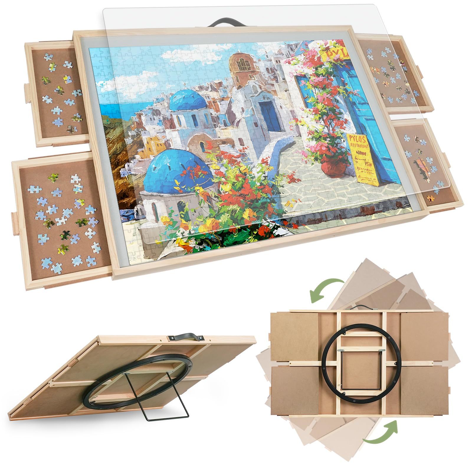 Wooden Puzzle Table Portable Puzzle Table Cross-Border Hot-Selling Two-In-One Tilting and Rotatable Puzzle Board Source Factory
