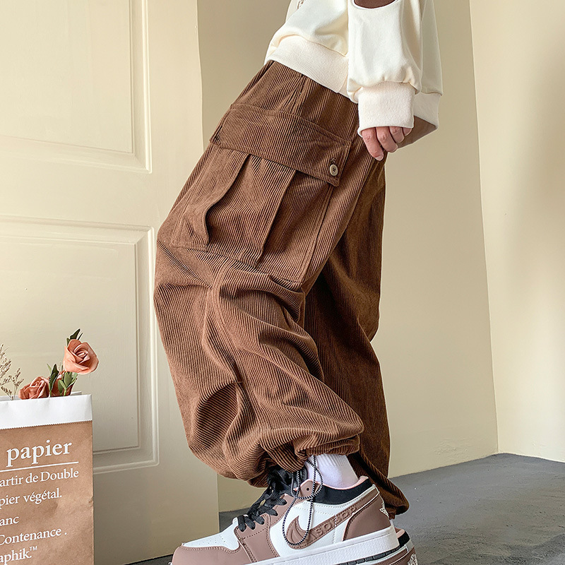 Corduroy Pants Men Thickened American Retro Large Pocket Jogger Cargo Pants Autumn Winter Drawstring Loose Casual Long Pants Corduroy Pants Men Thickened American Retro Large Pocket Jogger Cargo Pants Autumn Winter Drawstring Loose Casual Long Pants