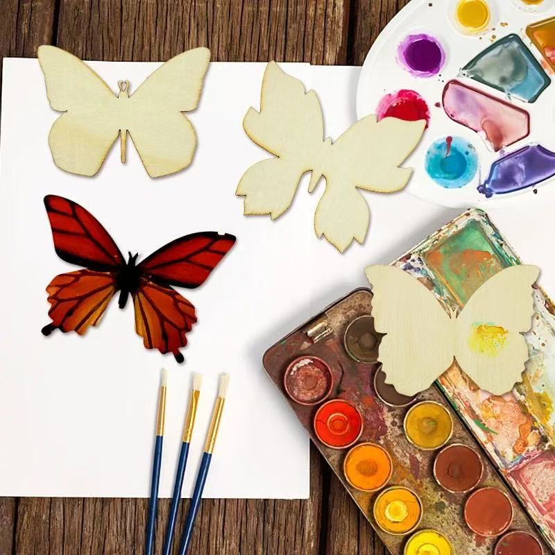 Cross-border blank butterfly DIY wooden children graffiti painting crafts herbaceous plant tie-dye splint template
