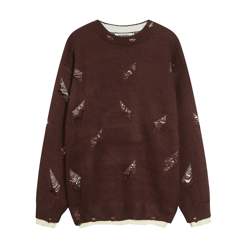 Férfi ruházati stílus Utcai hip-hop Disrupted laza kereknyakú pulóver Férfi és női őszi lusta stílusú pulóver_voghion.com