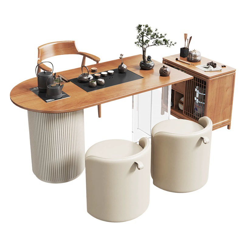 Современная простая маленькая квартира, балконный чайный столик и стул из цельного дерева, сочетание кремового стиля, домашний кунг-фу, маленький чайный столик, чайный столик