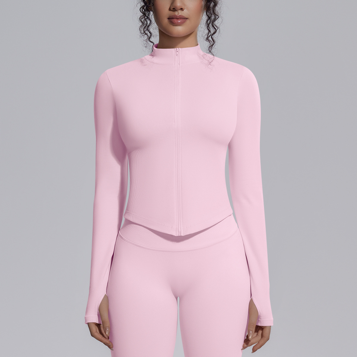 Cross-border sin costuras color sólido apertado elástico transpirable de cuello vertical chaqueta con cremallera deportiva running fitness chaqueta de yoga para mujeres