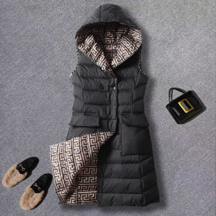 Cross-Border Autumn and Winter New European Station Reversible Hooded Vest down Jacket Women's Reversible Mid-Length Vest Jacket