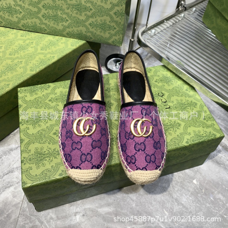 Comercio exterior transfronterizo G bordado estándar estampado zapatos de pescador 2025 suela de goma tejida boca poco profunda zapatos casuales de un solo pedal