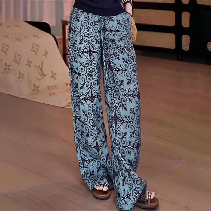 Pantalones anchos de algodón y seda para mujer, pantalones casuales de rayón, suaves y cómodos con efecto drapeado, pantalones de dormir para mujer.