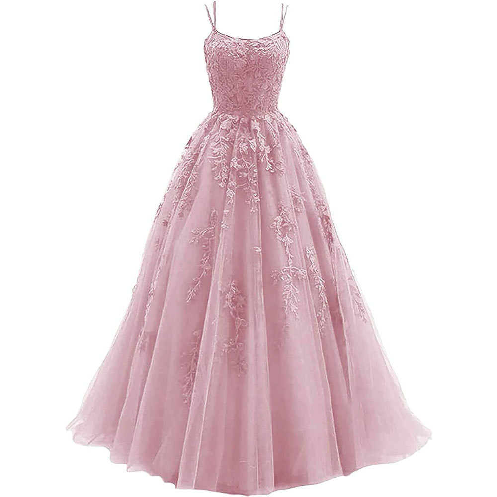 Amazon Comercio exterior espaguetis Correa baile vestido de noche largo tul encaje apliques vestido de fiesta de las mujeres image 3