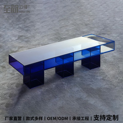 クリエイティブデザイナー透明アクリルグラデーションブルーベンチアートカラーテレビキャビネットパーソナライズされたティーテーブルベンチ