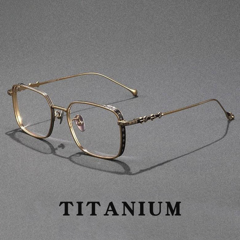 Bookish Elegance! Trendy Designer Style Men's Square Frame Glasses for Large Faces, Ultra-Light Pure Titanium, Thickened Wide Rim, High Prescription