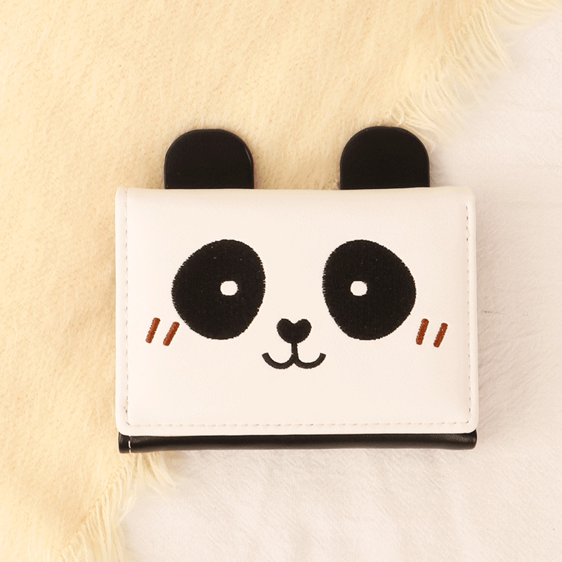 Panda tríptico billetera femenina corta estudiante billetera plegable de dibujos animados lindo animal pequeño pato amarillo Rana titular de la tarjeta