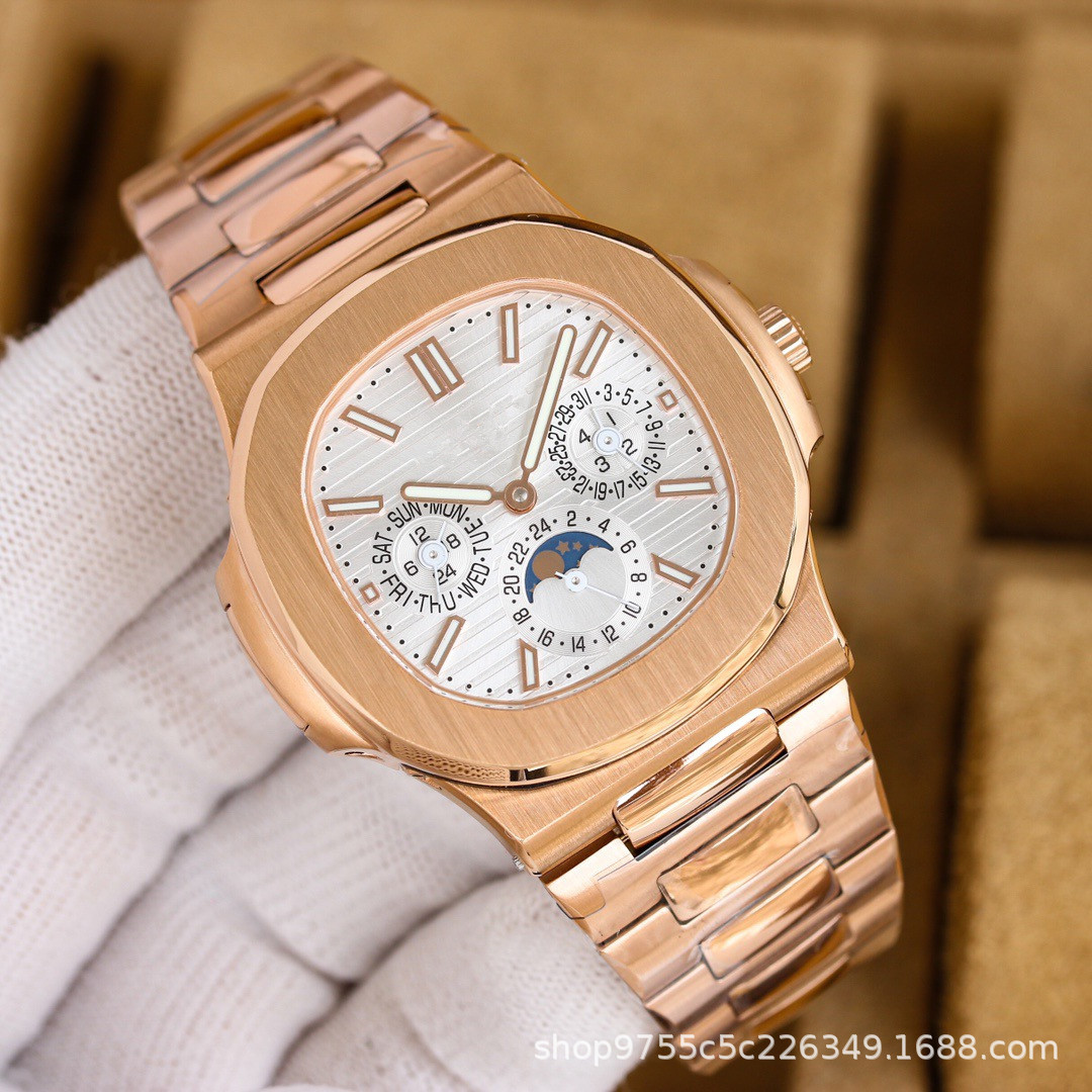 Replica 5726 Nautilus Series Multifunción Reloj mecánico para hombre Calendario Reloj simple de correa de acero de negocios Cronógrafo para hombre