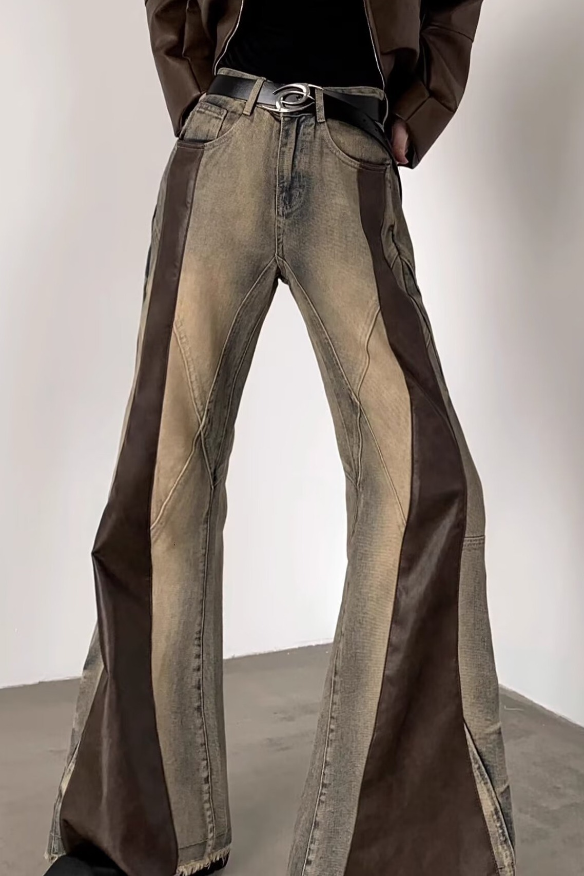 Men's Clothing Retro Jeans For Men Niche Patchwork Design Flared Pants Trend_mkmklike.com