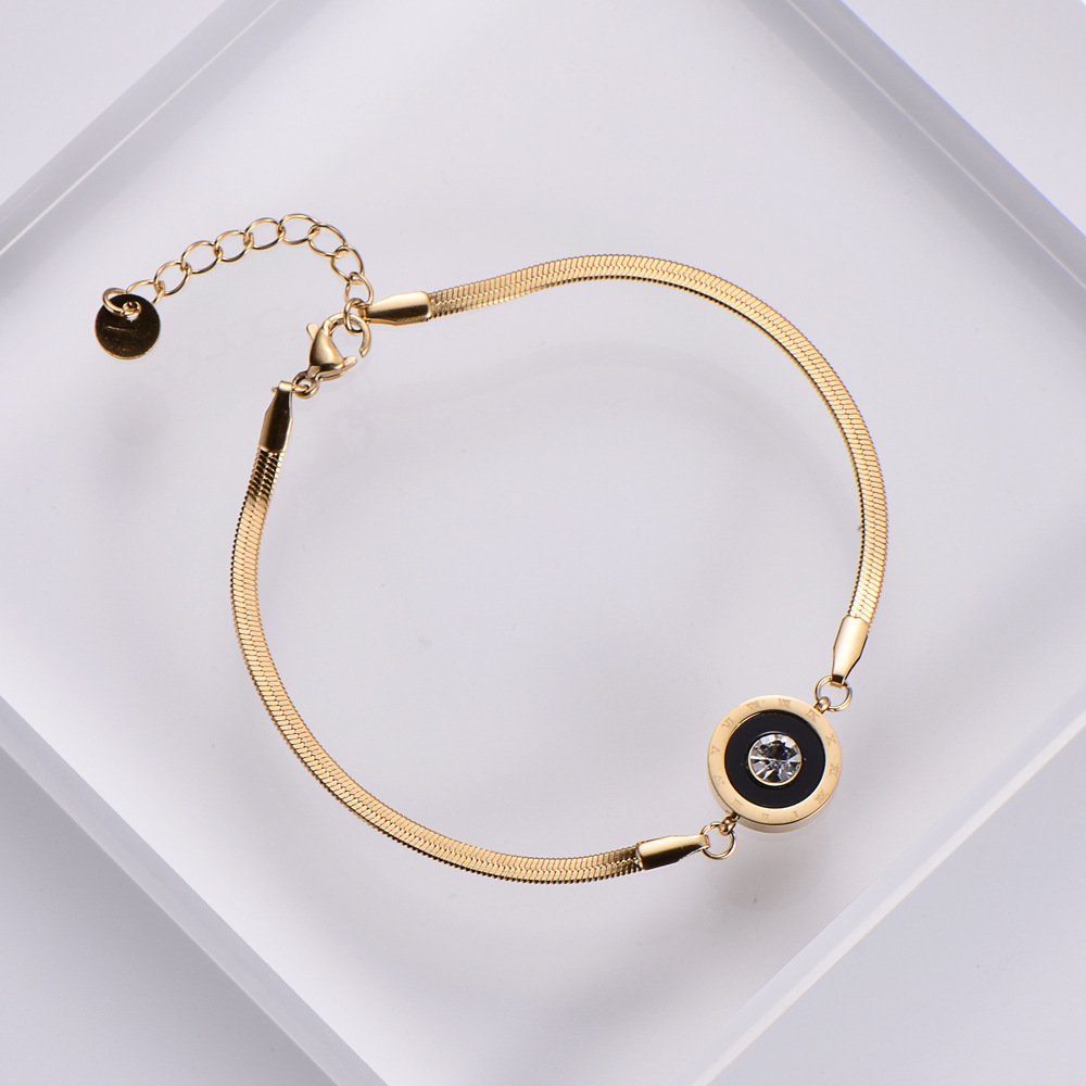 Womenu0027S Fashion Round Titanium Steel Zircon Bracelets Inlay Stainless Steel Bracelets