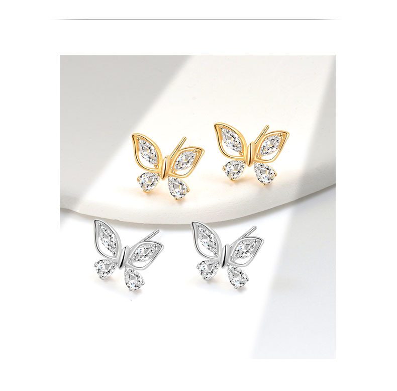 1 Paar 925 Sterling Silber 925 Sterling Silber Ohrringe Schmetterling Kleine Ohrstecker display picture 3