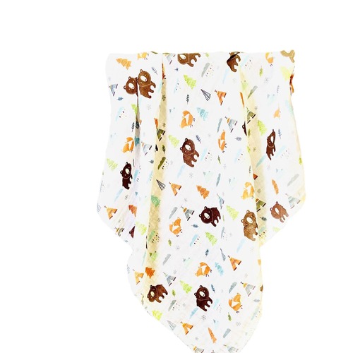 70*70cm双层水洗纱布宝宝浴巾卡通方形抱巾婴幼儿薄款透气包被毯