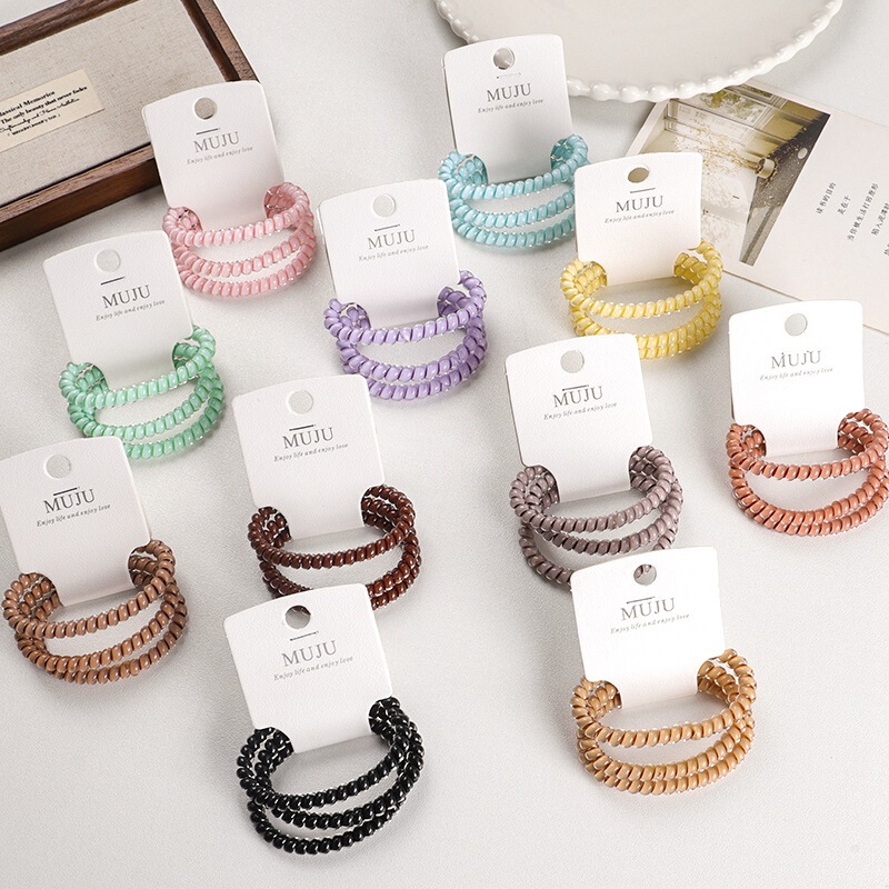 3-piece clip-mounted head rope coated with transparent telephone line hair ring small and thin rubber band waterproof and anti-fouling ball hair rope