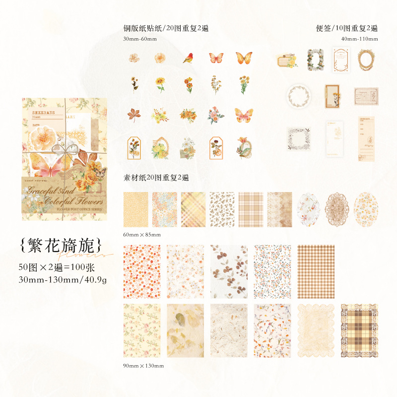 Sugar Poetry Material mixto Material Material Paquete Huahua Post Office Series Encaje hueco Libro de mano Marco Papel de material de base