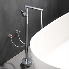 Bathroom floor-standing bathtub faucet bathtub side vertical all-copper silver heightened basin column large flow hot and cold dual control