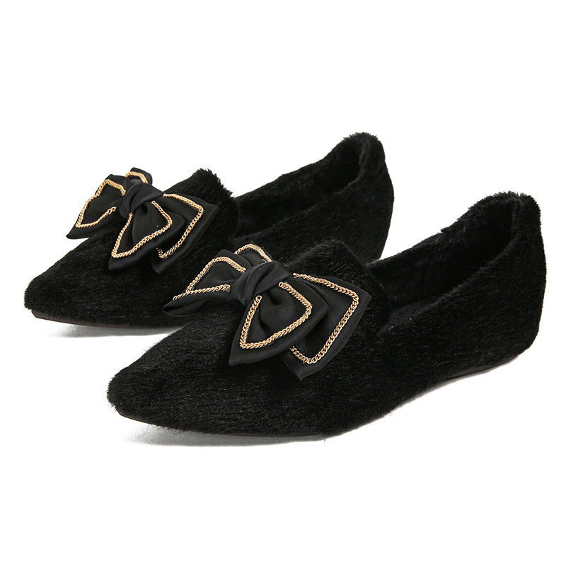 Pointed furry shoes for women flat bottomed 2024 new mink fur shoes, cotton single shoes, large women's shoes 41-43
