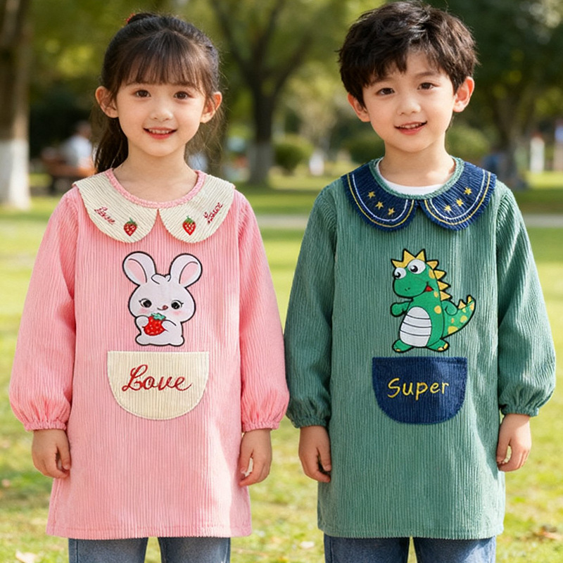 闪光灯新款幼儿园外套中大童儿童罩衣柔软舒适宝宝加长款防水围裙