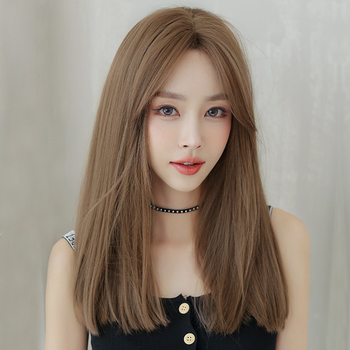 Oushuo Oushuo wholesale Korean style middle-part bangs wig for women, long hair natural face-shaping collarbone straight wig head