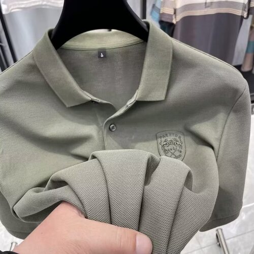 Short-sleeved polo shirt collar men's hooded top fashion lapel summer light business polo men's T-shirt 