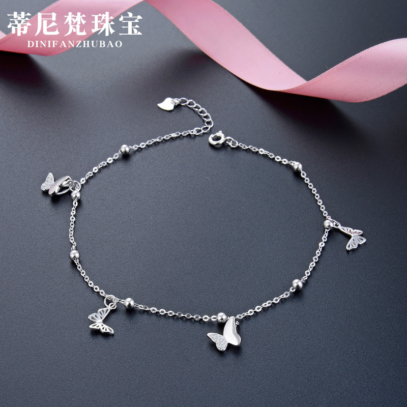 Estilo coreano transfronterizo nueva moda temperamento mujer estudiante pie joyería s925 plata diamante-incrustado personalidad creativa mariposa tobillera
