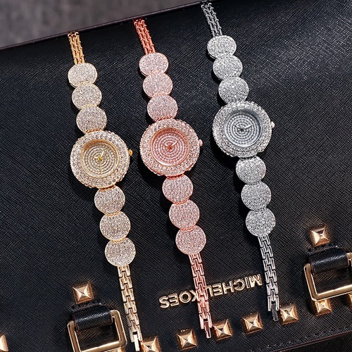 Foreign Trade Live Streaming Diamond-Encrusted Full-Diamond Bracelet Women's Student Watch Simple Fashion Elegant Rhinestone Round Small Dial Watch