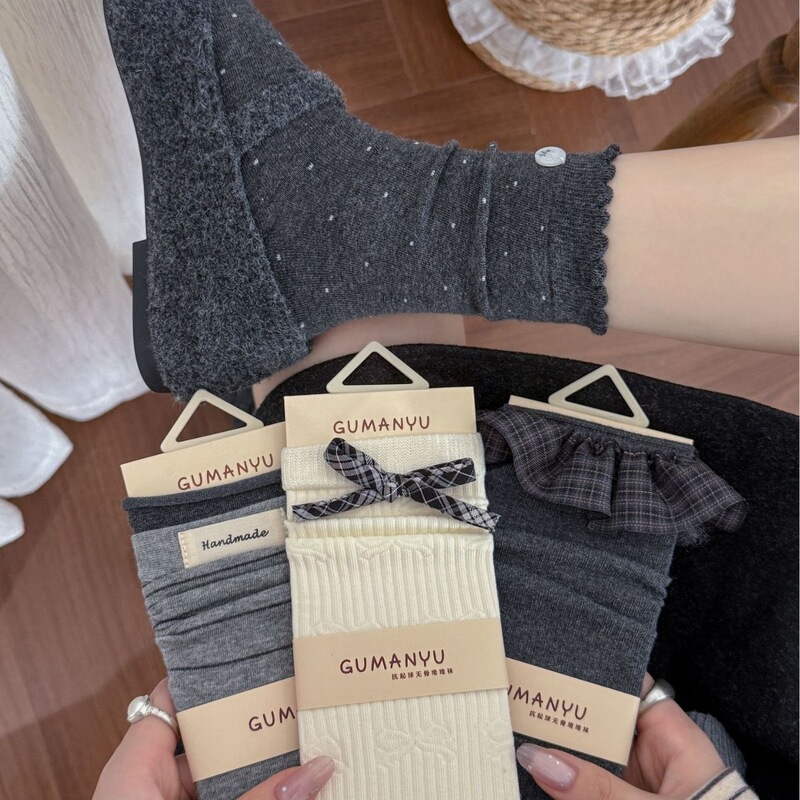 Ballet-style women's mid-calf socks, spring and autumn cotton socks, Korean and Japanese style, solid color, lace, girly bowknot, stacked socks Ballet-style women's mid-calf socks, spring and autumn cotton socks, Korean and Japanese style, solid color, lace, girly bowknot, stacked socks