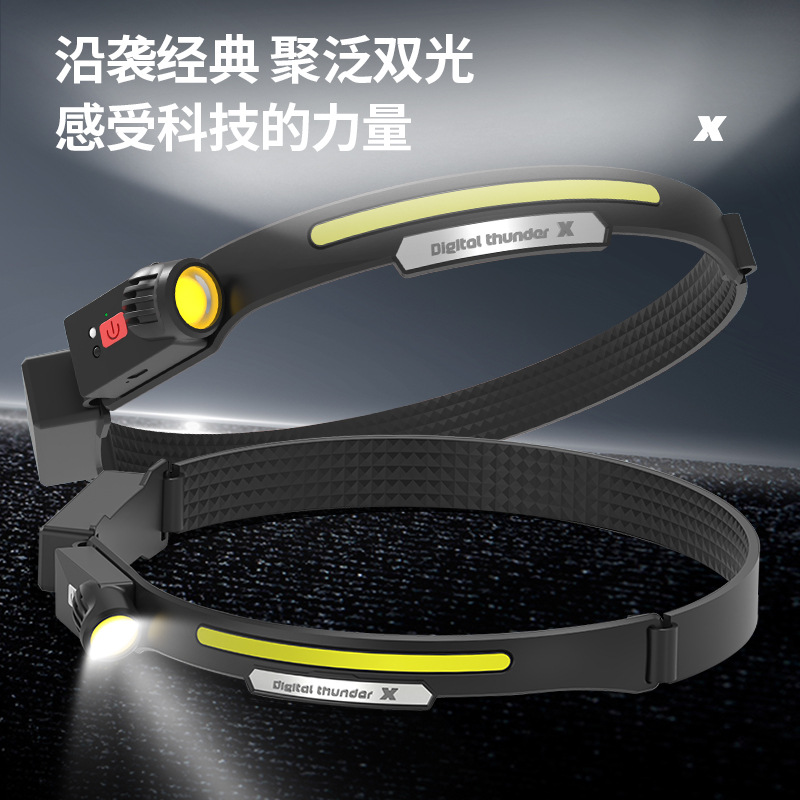 Carga USB transfronteriza a prueba de agua fuente de luz dual LED Faro de marcha lámpara de minero al aire libre inducción de pesca nocturna faro de luz fuerte