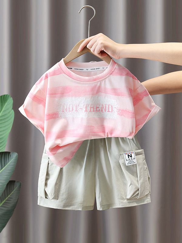 7343 traje de verano para niños ropa coreana de manga corta 2025 nuevos niños verano delgado camiseta de dos piezas verano