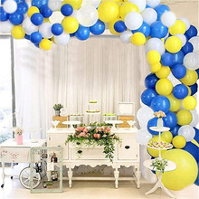 95件黄白蓝花环拱形气球套装宝宝主题生日派对婴儿沐浴毕业庆典
