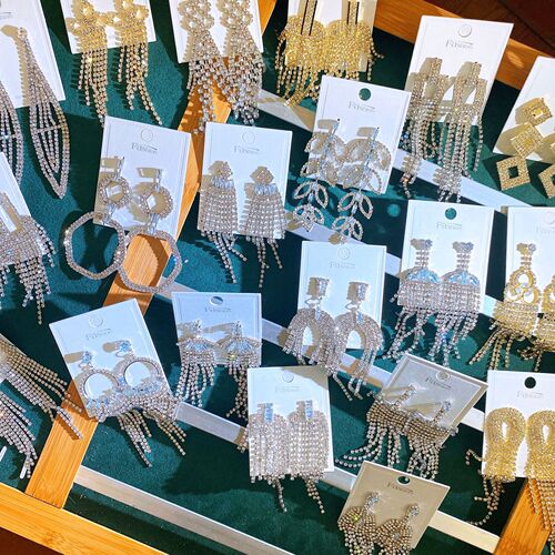 One piece dropshipping 925 silver needle European and American new heavy industry earrings for women mixed batch tassel long zircon earrings wholesale