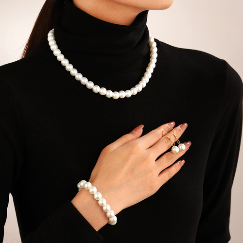 Star Style Chamba Diamond Ball White Pearl Necklace Set - AliExpress Best Selling Three-Piece Jewelry Set