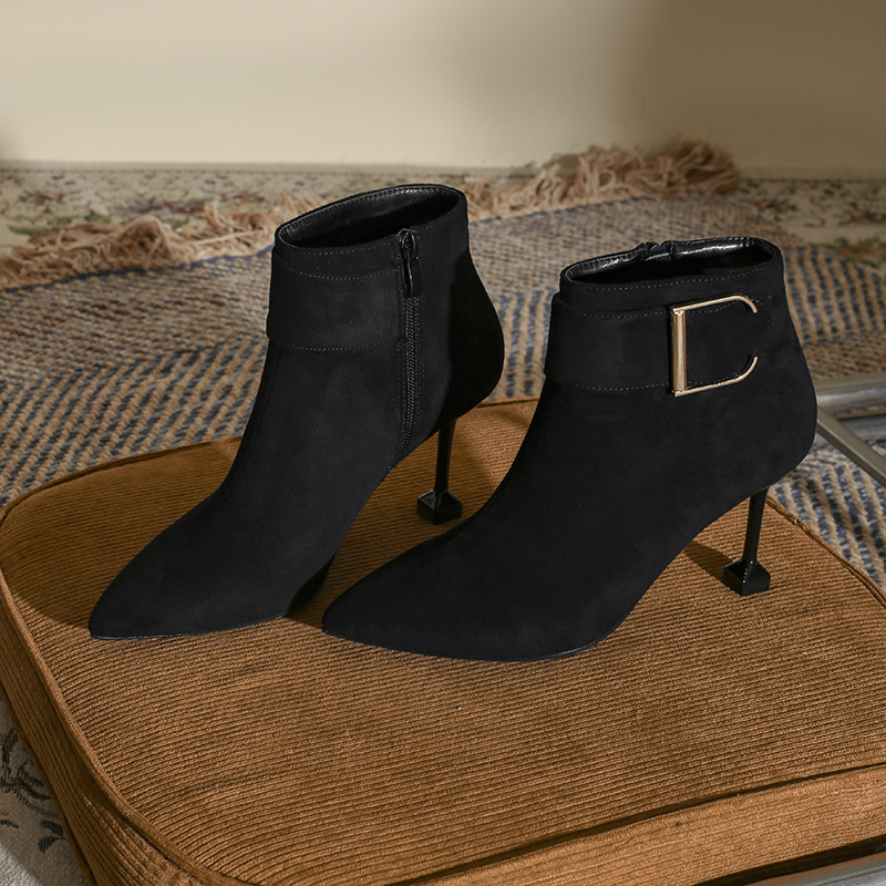 Small size 313233 winter New suede pointed stiletto heel high heel shoes short boots Martin boots women's boots plus size 41-43