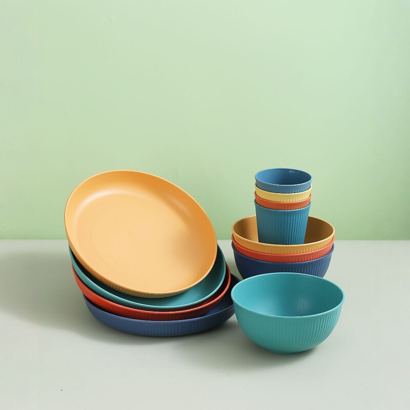 Amazon New High Beauty Value Bowl Plate Combination Household suit Wheat Straw Simple Eating Bowl Cup Plate Tableware
