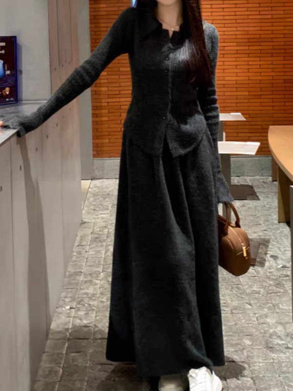 SheTiJia 婦人服 2025 外国貿易ラペル女性のポロネックセーターカーディガンセーター + スカートクロスボーダースーツ|undefined