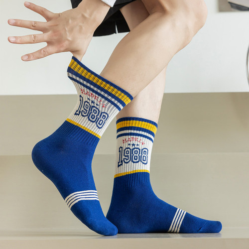 Socks Men's Mid-Tube Socks New Autumn INS Trendy Youth Deodorant Cotton Socks Men's Basketball Sports Stockings Wholesale