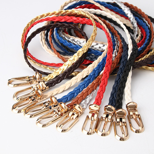 Korean fashion ladies knotted decorative woven belt candy color small belt simple personalized clip buckle belt wholesale